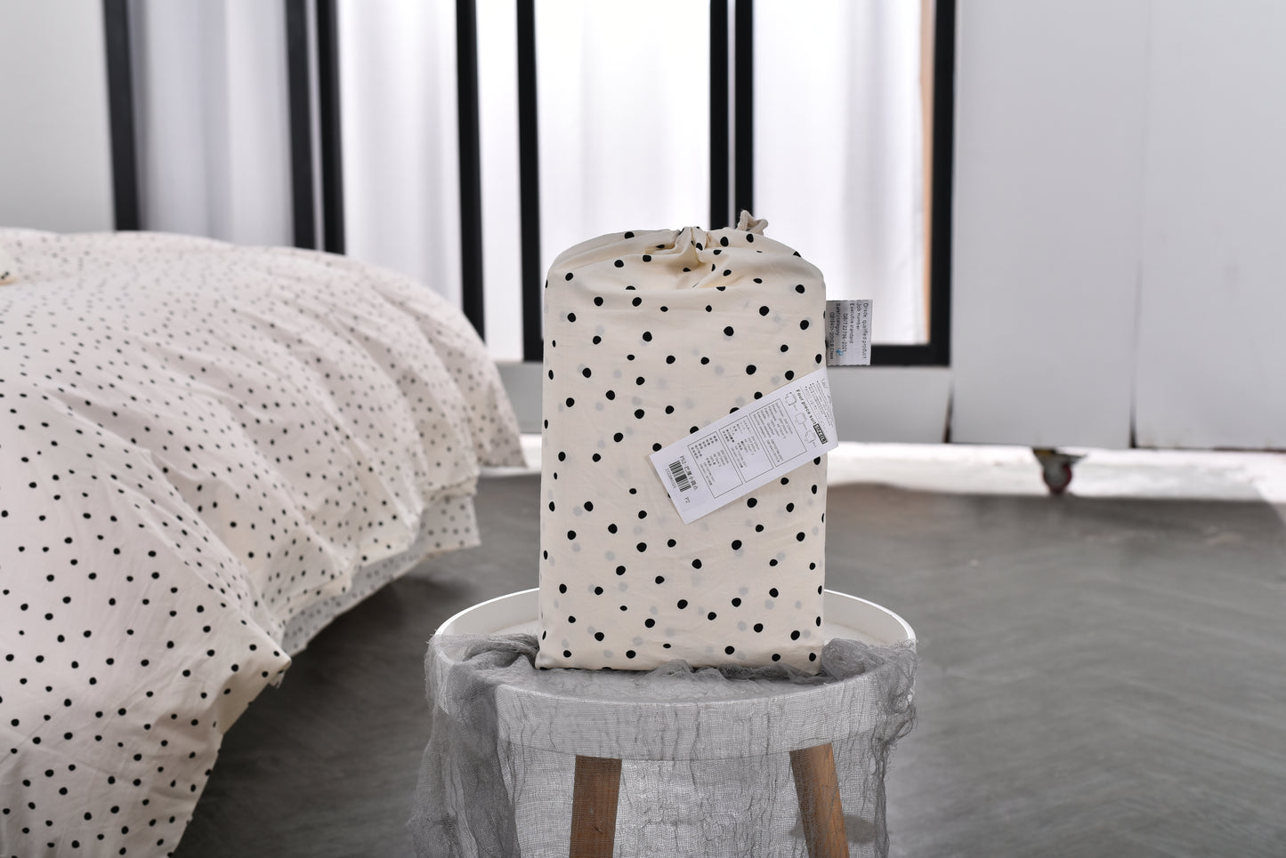 "Polka Dot" natural washed cotton bedding set of 4 pcs