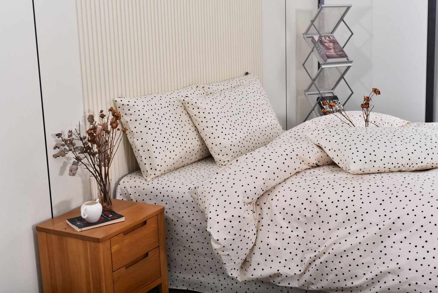 "Polka Dot" natural washed cotton bedding set of 4 pcs