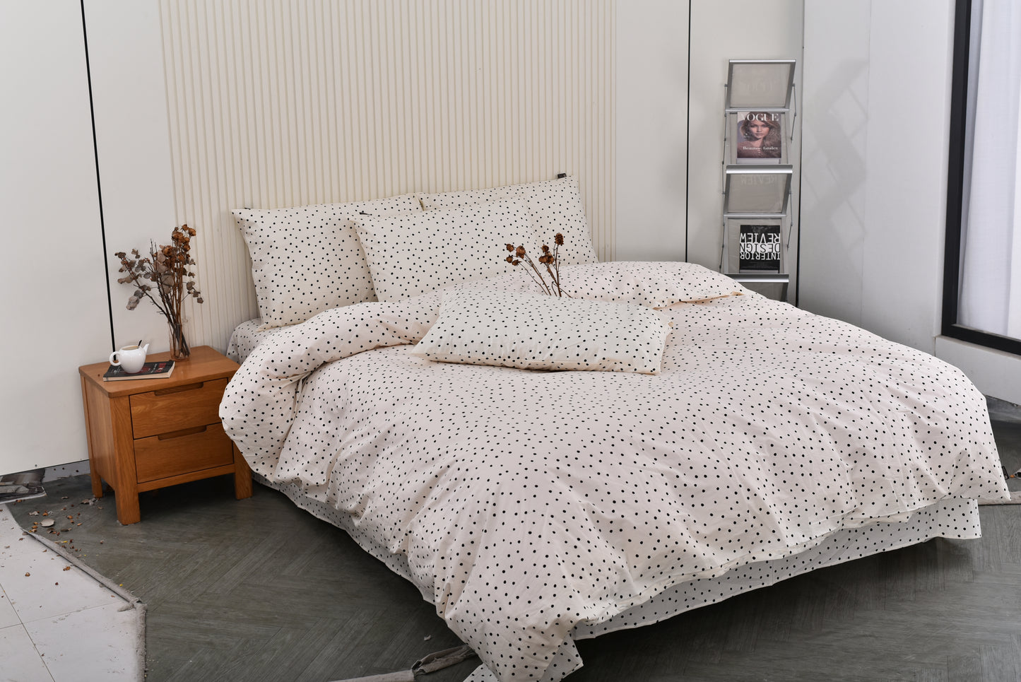 "Polka Dot" natural washed cotton bedding set of 4 pcs