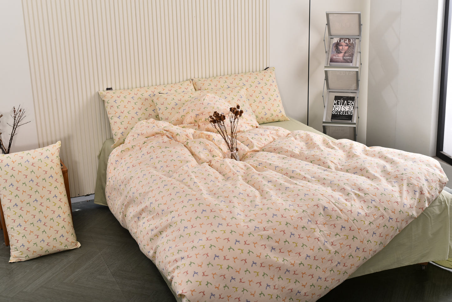 "Bow Wow" natural washed cotton bedding set of 4 pcs