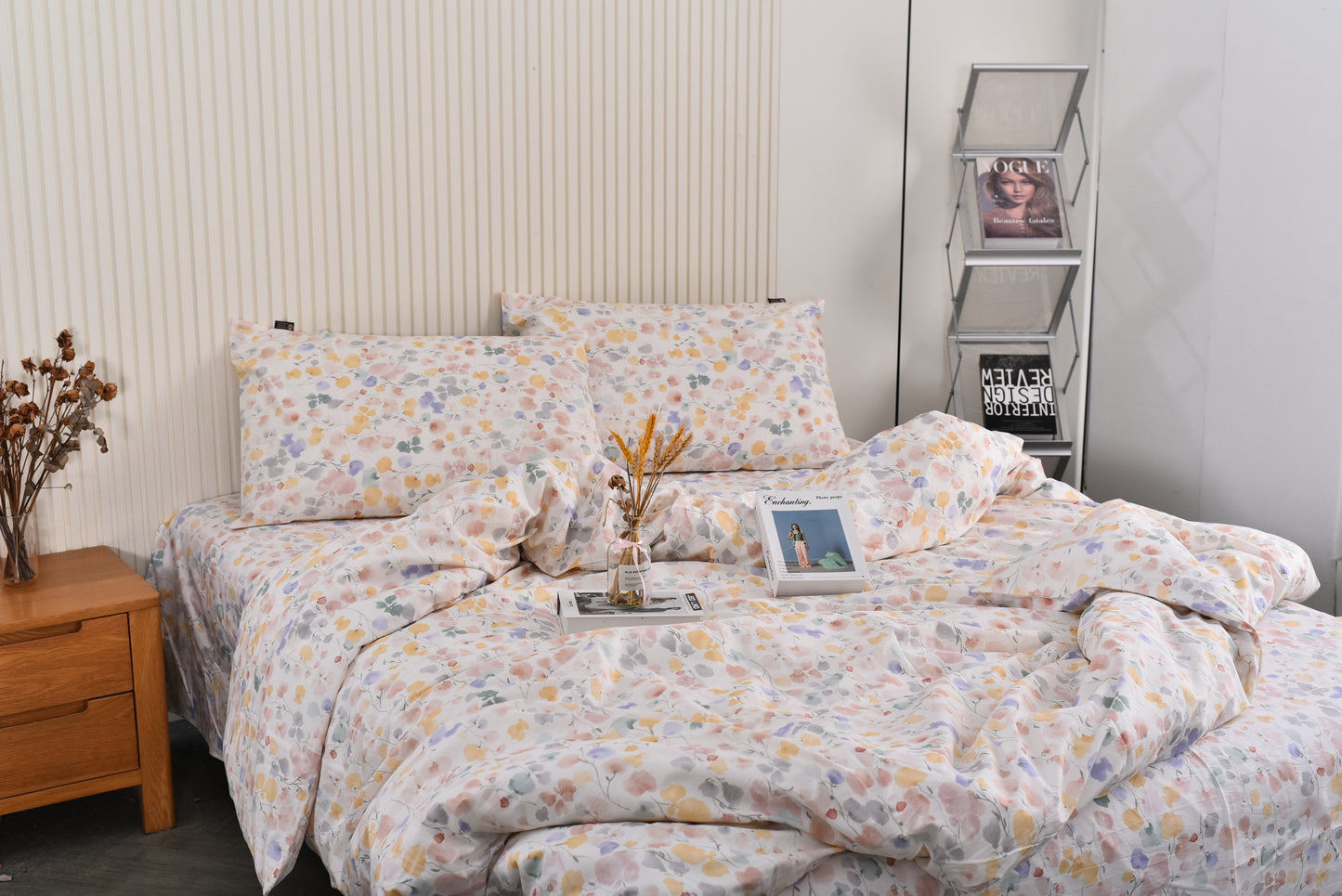 "Aquarelle" natural washed cotton bedding set of 4 pcs