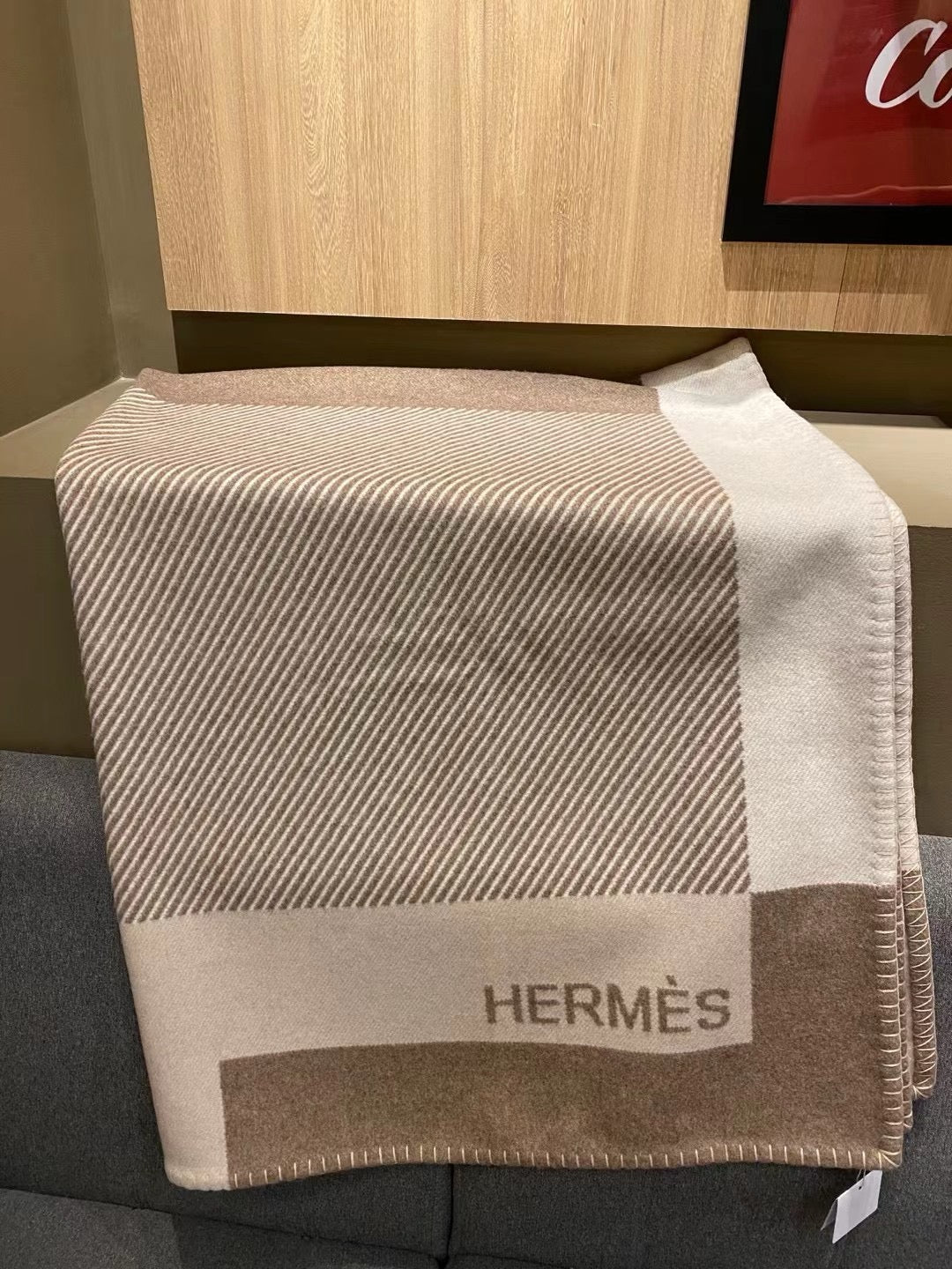 Wool Blanket In Beige&Grey color