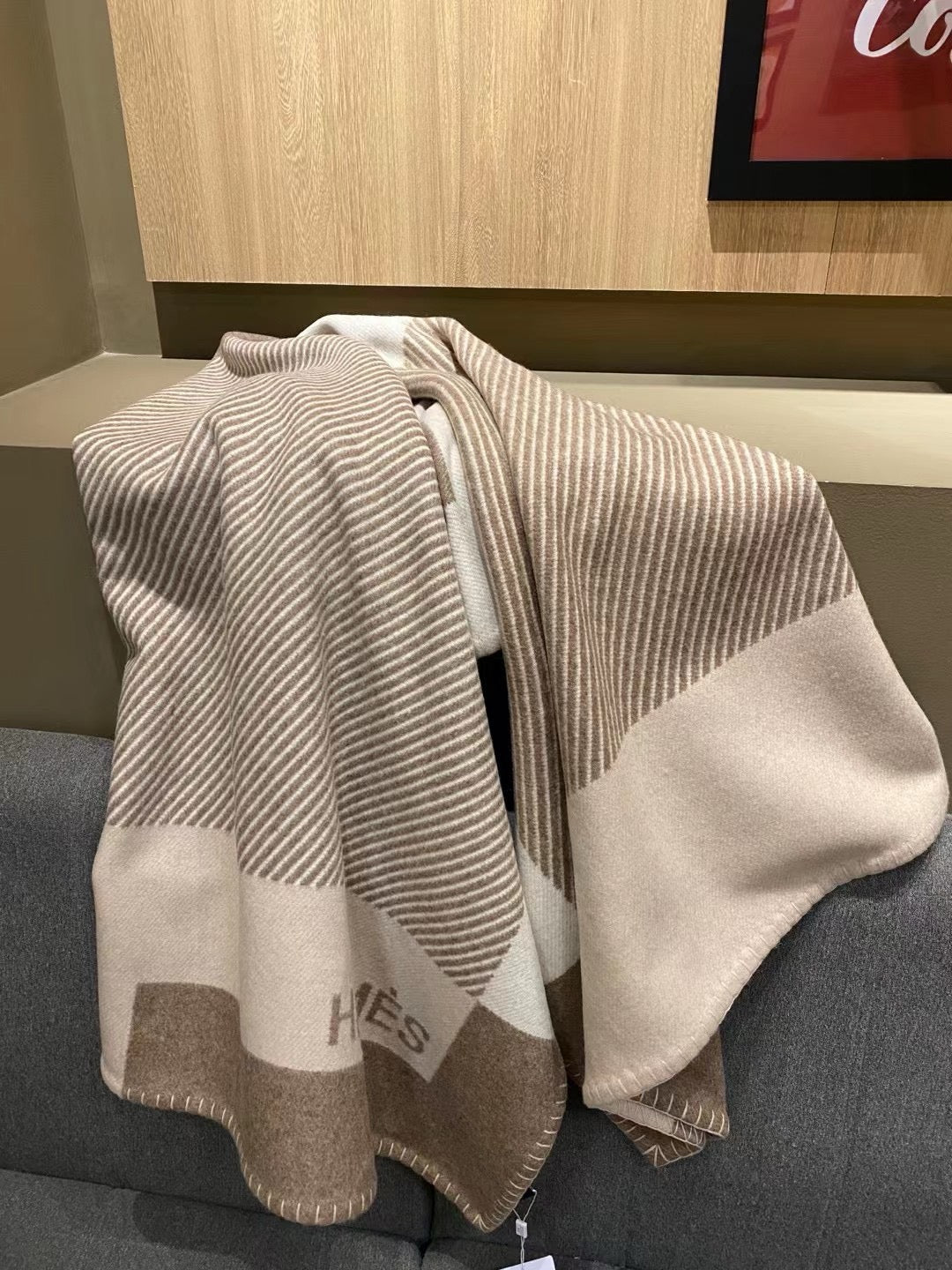 Wool Blanket In Beige&Grey color