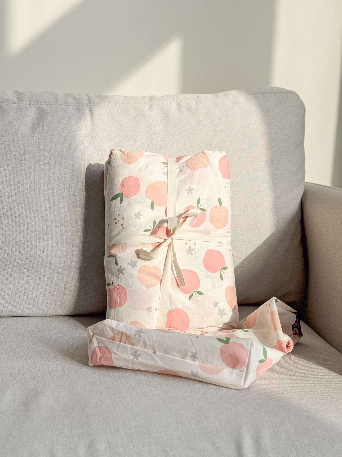 "Peachy" natural washed cotton bedding set of 4 pcs