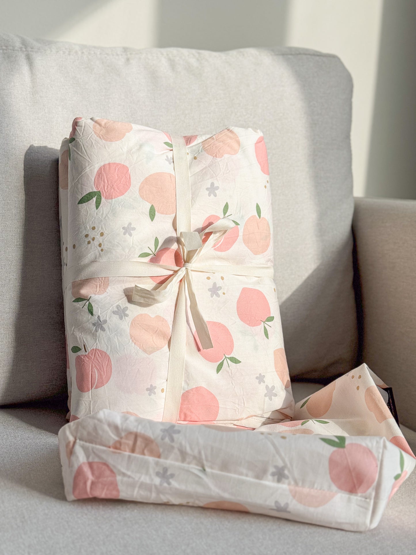 "Peachy" natural washed cotton bedding set of 4 pcs