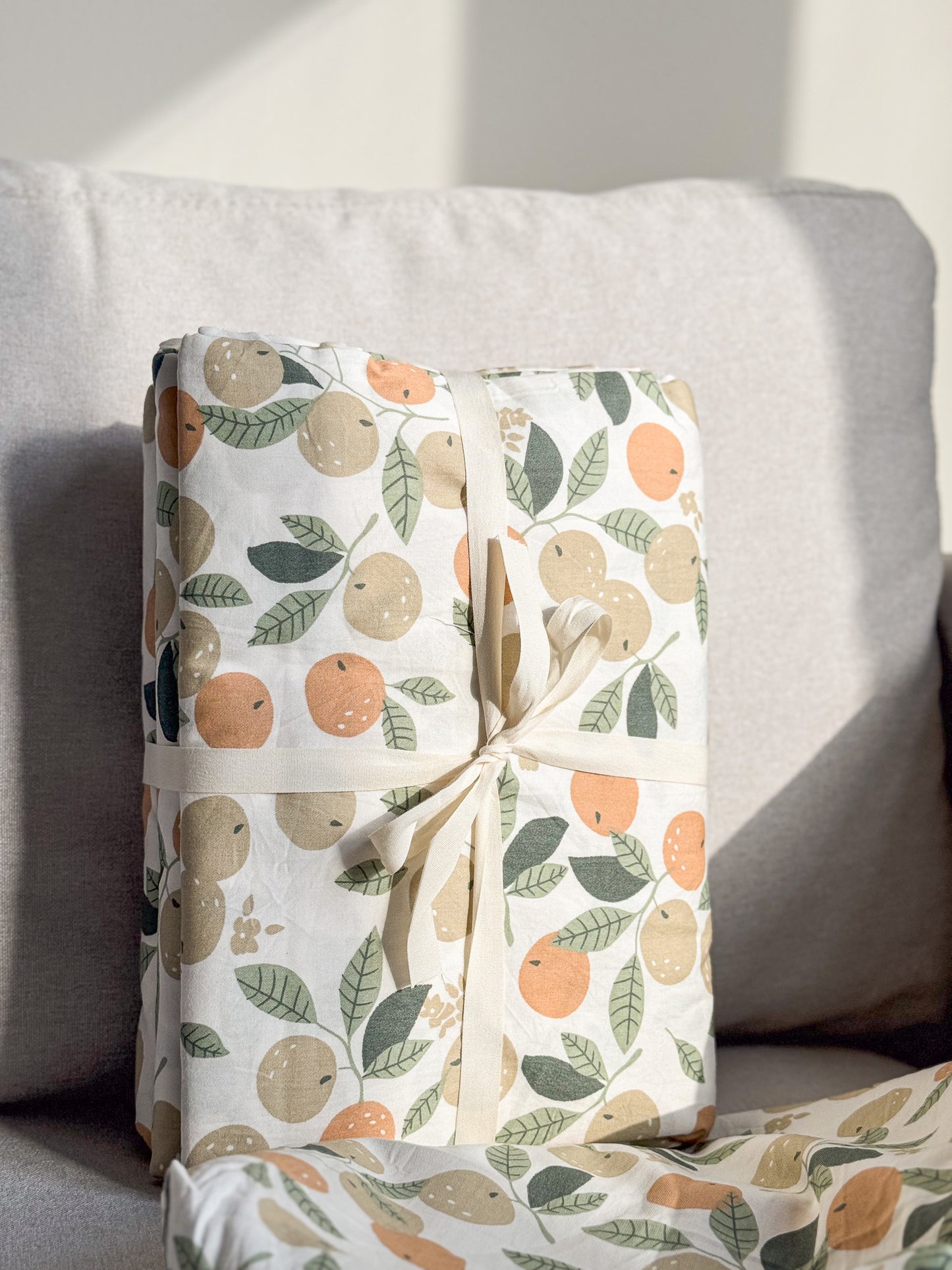 "Oranges" natural washed cotton bedding set of 4 pcs