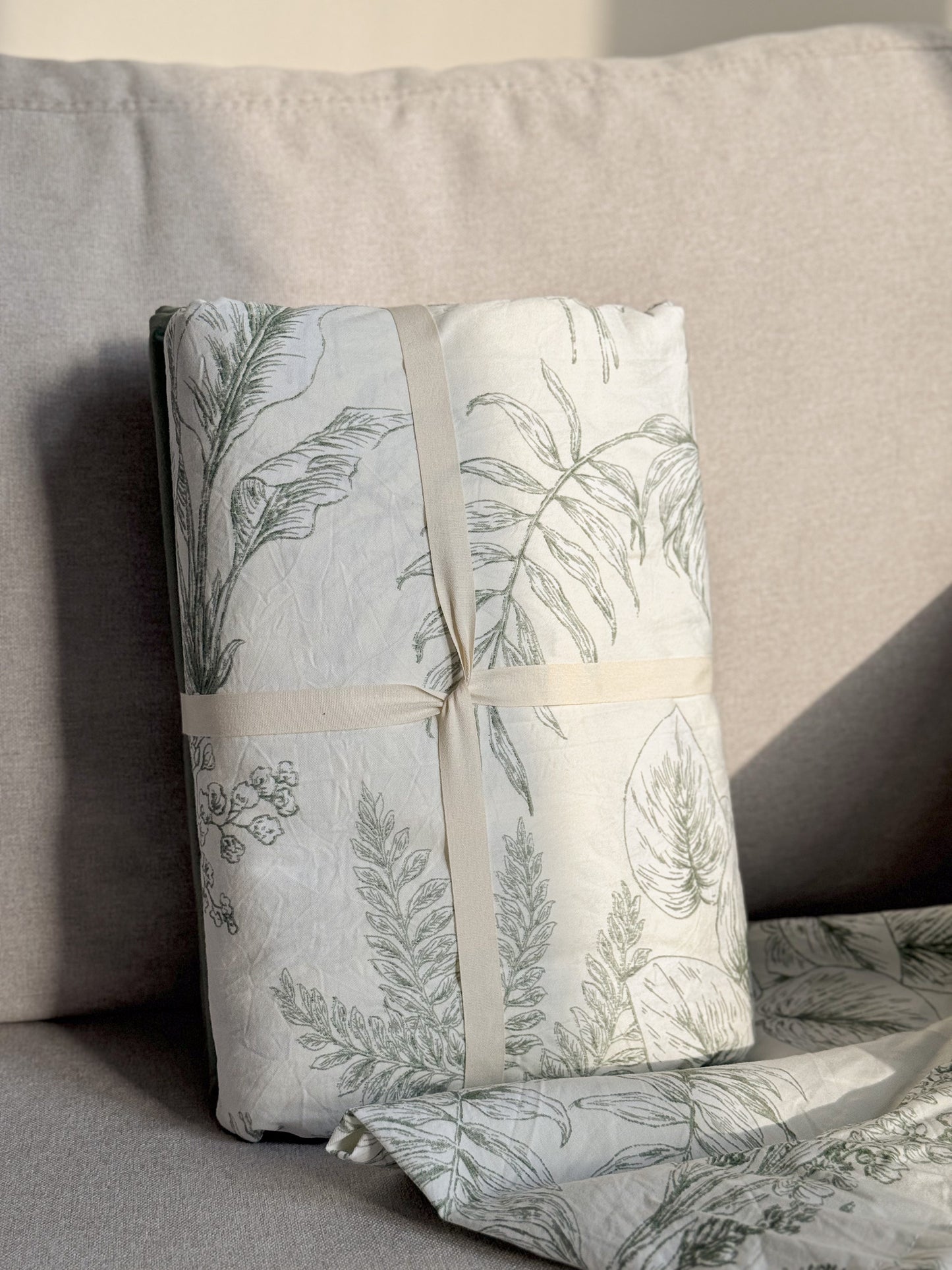"Greenery" natural washed cotton bedding set of 4 pcs