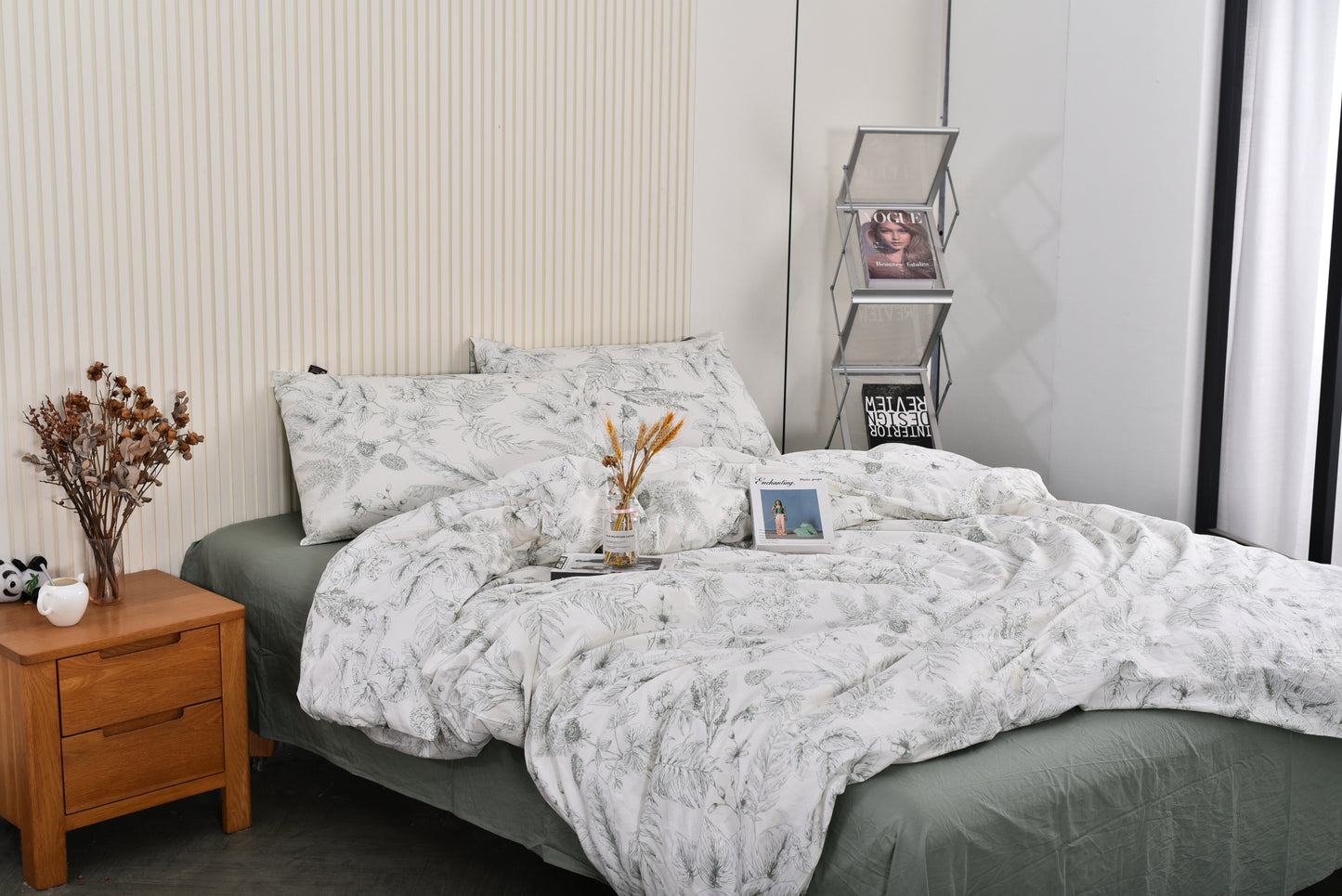 "Greenery" natural washed cotton bedding set of 4 pcs