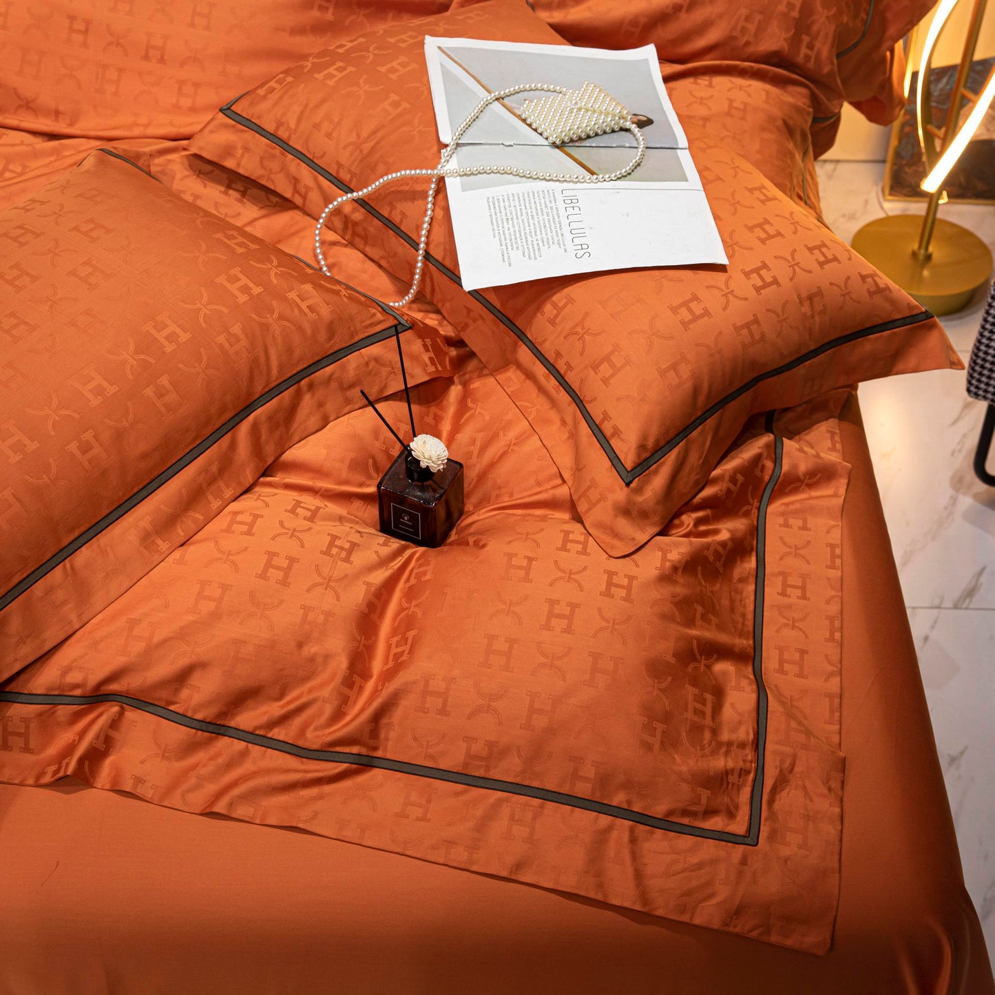 "Tangerine" Premium Satin bedding set of 4 pcs