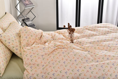 "Bow Wow" natural washed cotton bedding set of 4 pcs