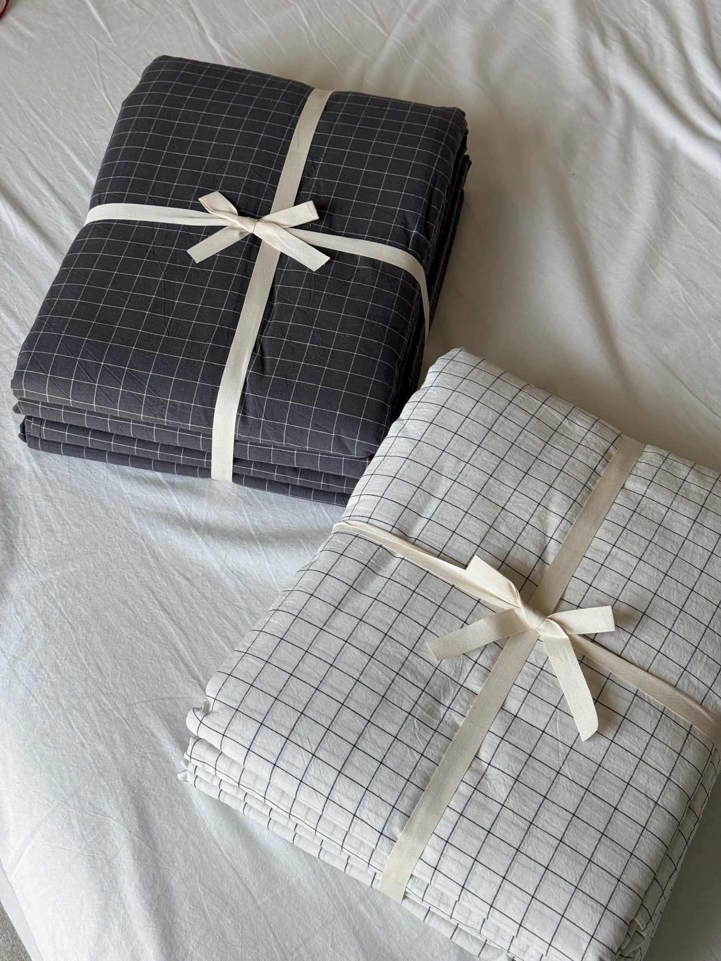 Natural Washed cotton “Checkered” bedding set