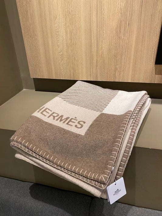 Wool Blanket In Beige&Grey color