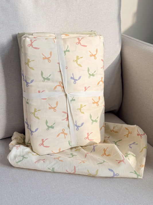 "Bow Wow" natural washed cotton bedding set of 4 pcs