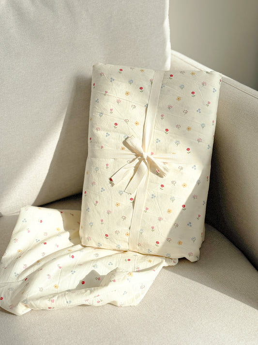 "Flowers" natural washed cotton bedding set of 4 pcs