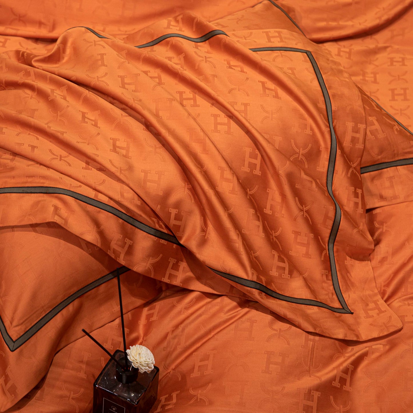 "Tangerine" Premium Satin bedding set of 4 pcs